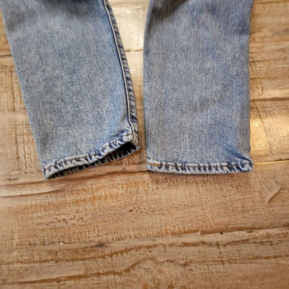 Levis 512 Premium Big E Jeans Mens 30x27 Stretch Blue Denim Slim Leg Distressed - Picture 12 of 12